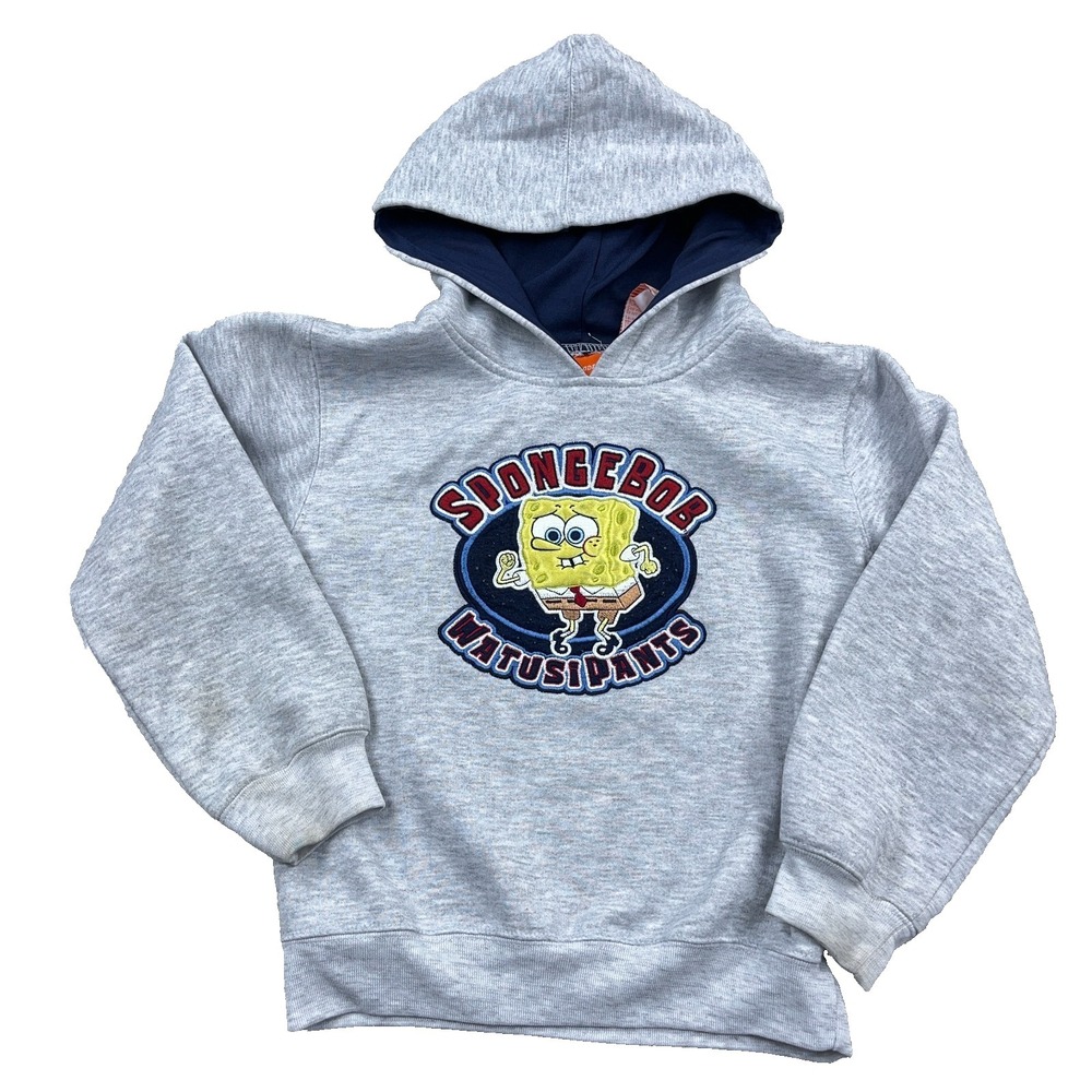 Vintage Y2K Sponge Bob Hoodie Boys 7-8 Gray Skate Sweatshirt Nickelodeon Kids